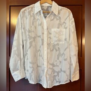 White Ladylike Sheer Lace Button-Up Blouse NWOT